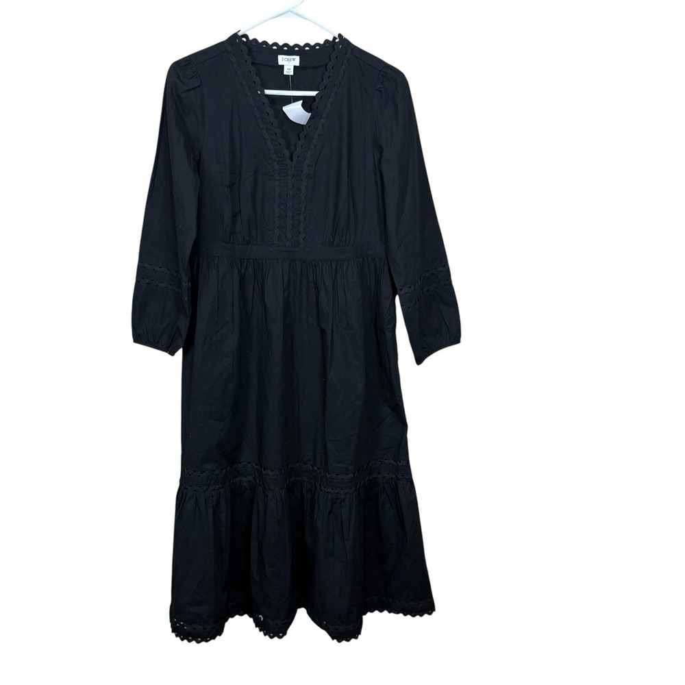 J.‎ Crew Women's Black Eyelet-Trim Cotton Poplin Midi Dress Size Small NWT